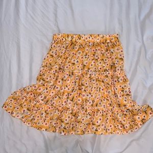 Summer Floral Flowy Yellow High Waisted Skirt
